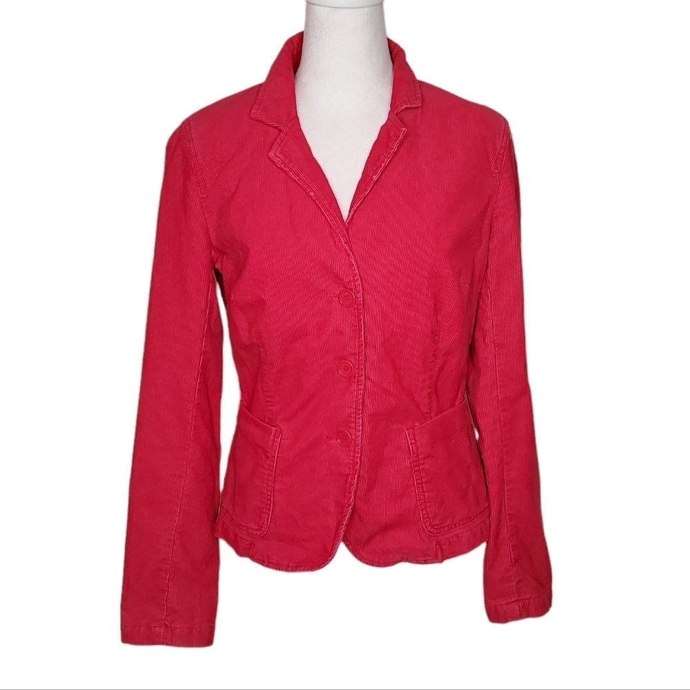 J. Crew Y2K Red Corduroy Blazer, Fitted Jacket, Women's Sz M Preppy School Boy